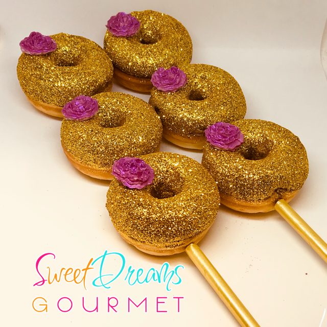 par drikke Spædbarn Glitter Mini Designer Donut Kabobs - 6 Count - Sweet Dreams Gourmet